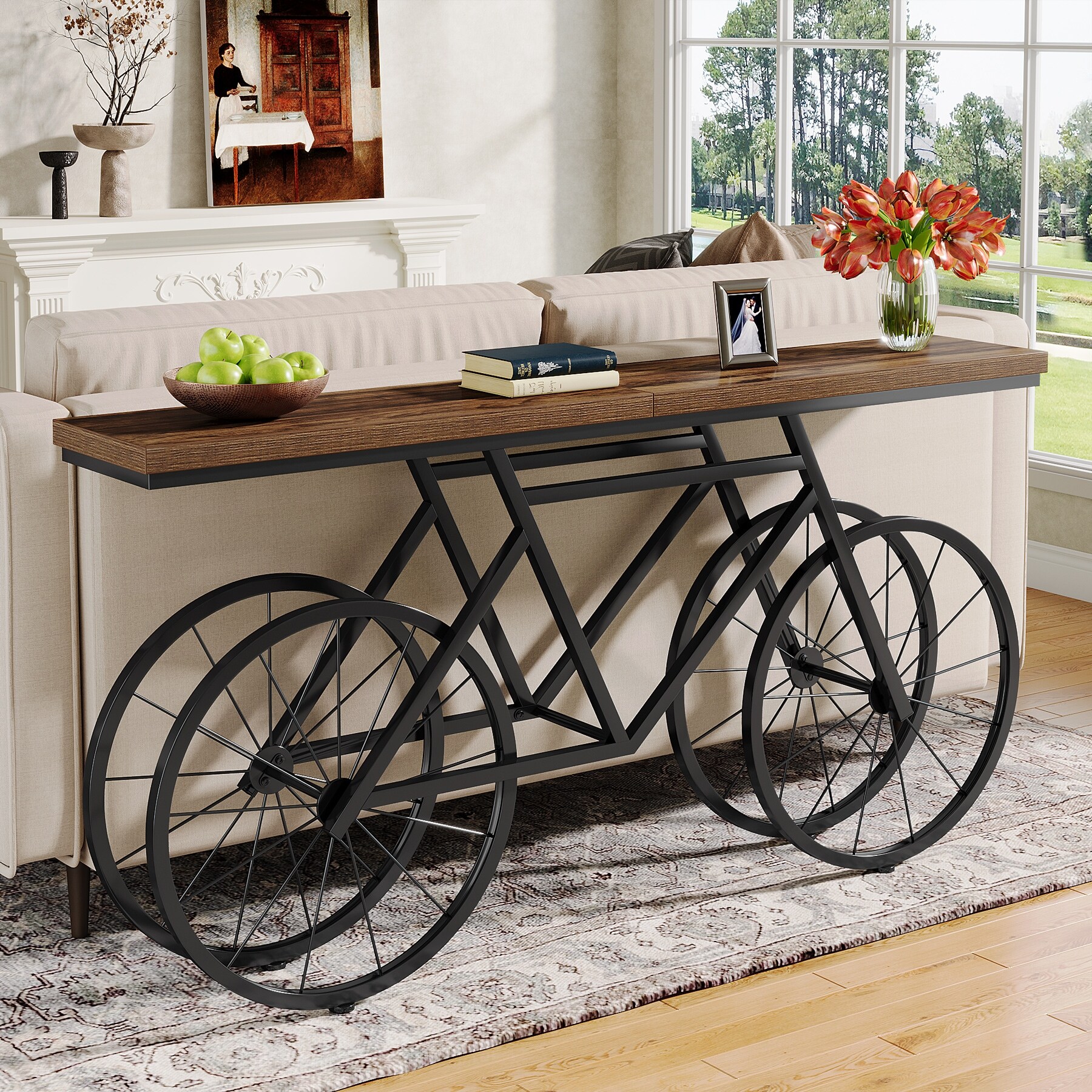 ロングコンソールテーブル 70.9 inch Extra Long Console Table with Bicycle Base, Narrow Sofa