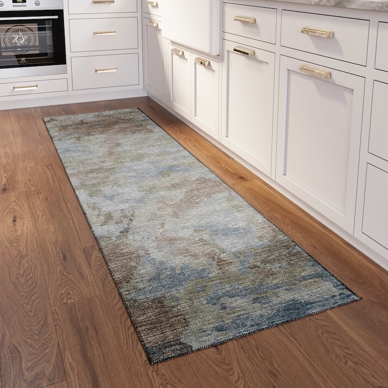 Indoor/ Outdoor Accord Modern Polyester Washable Rug New - 2'3" x 7'6" Runner - Mocha Teal