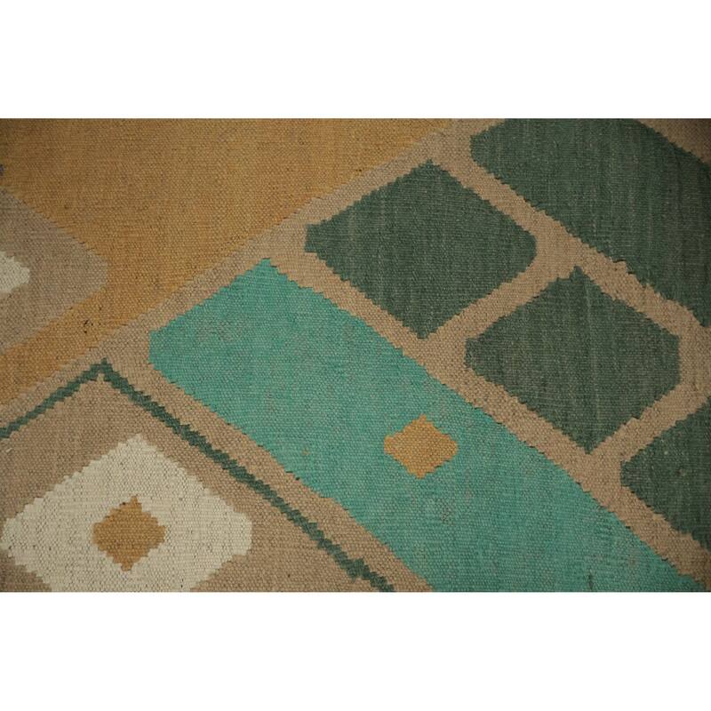 Hand Woven Oriental 100% Wool Carpet Southwestern Modern Green Kilim Area Rug - 9' 1'' X 5' 1''