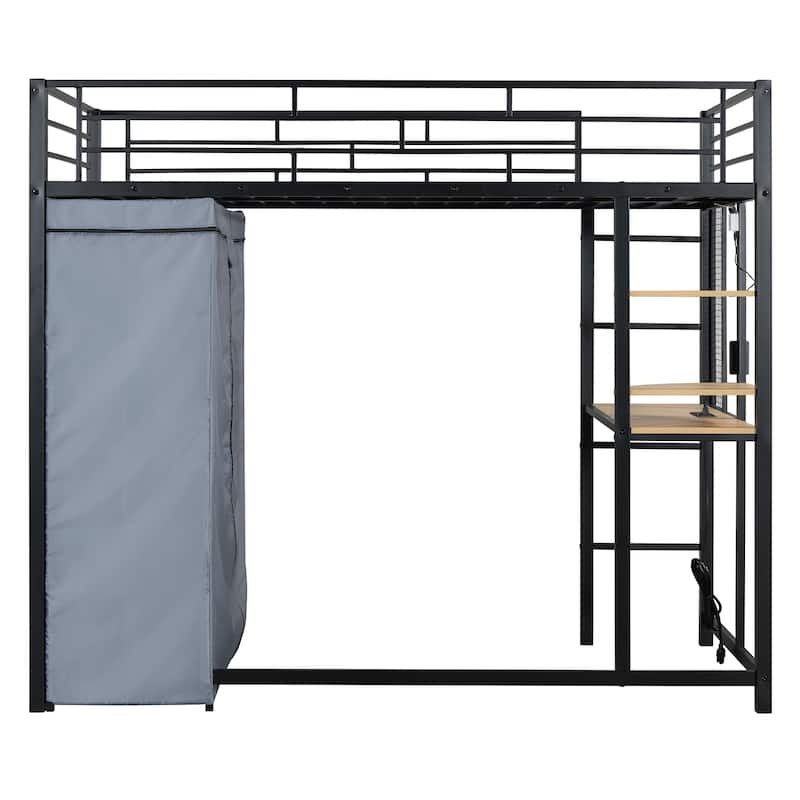 Heavy Duty Metal Twin Loft Bed with L Shaped Desk and Shelves