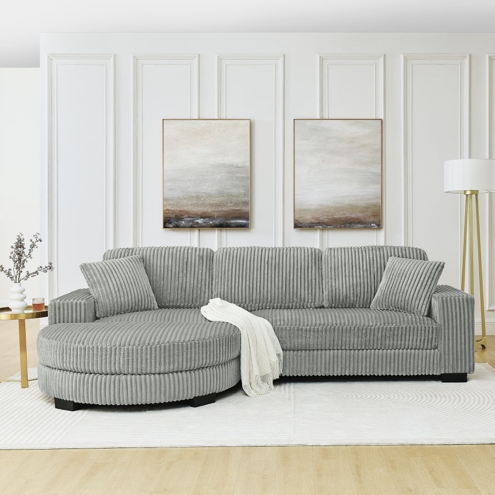 110.63" Modular Corduroy L-Shaped Sectional Sofa with Freely-placed Arc-shaped Footstool