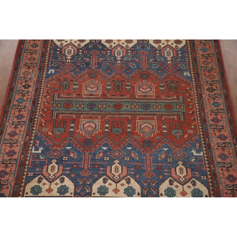 Geometric Orange Sirjan Area Rug Handmade Wool Carpet - 7'9"x 9'9"