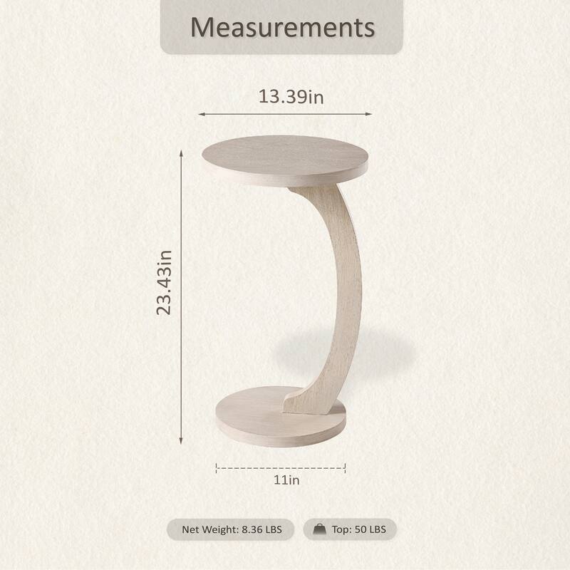 COZAYH C Shaped Round End Table for Couch Small Place, Space Saver Side Table for Sofa, Living Room, Bedside Area, Walnut