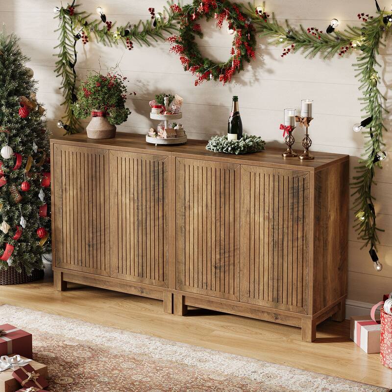 Wood Sideboard Buffet Cabinet, Coffee Bar Media TV Console Storage Cabinet for Living Room Dining Room Hallway