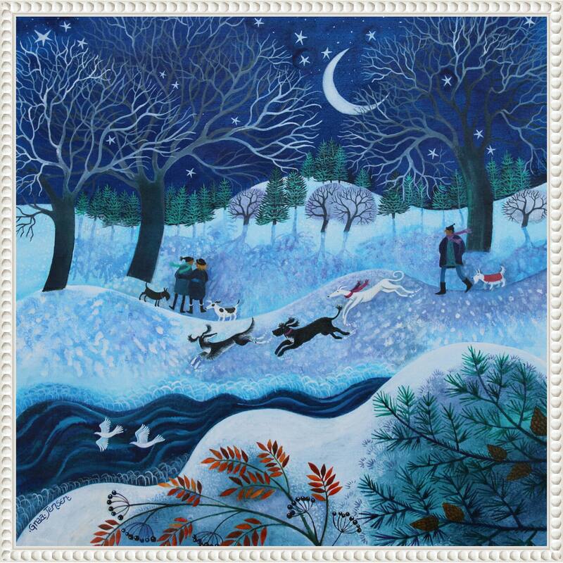 Joyful Dogs 2023 by Lisa Graa Jensen (22 x 22 in.), Framed Canvas Wall Art Print - Sylvie Beaded White