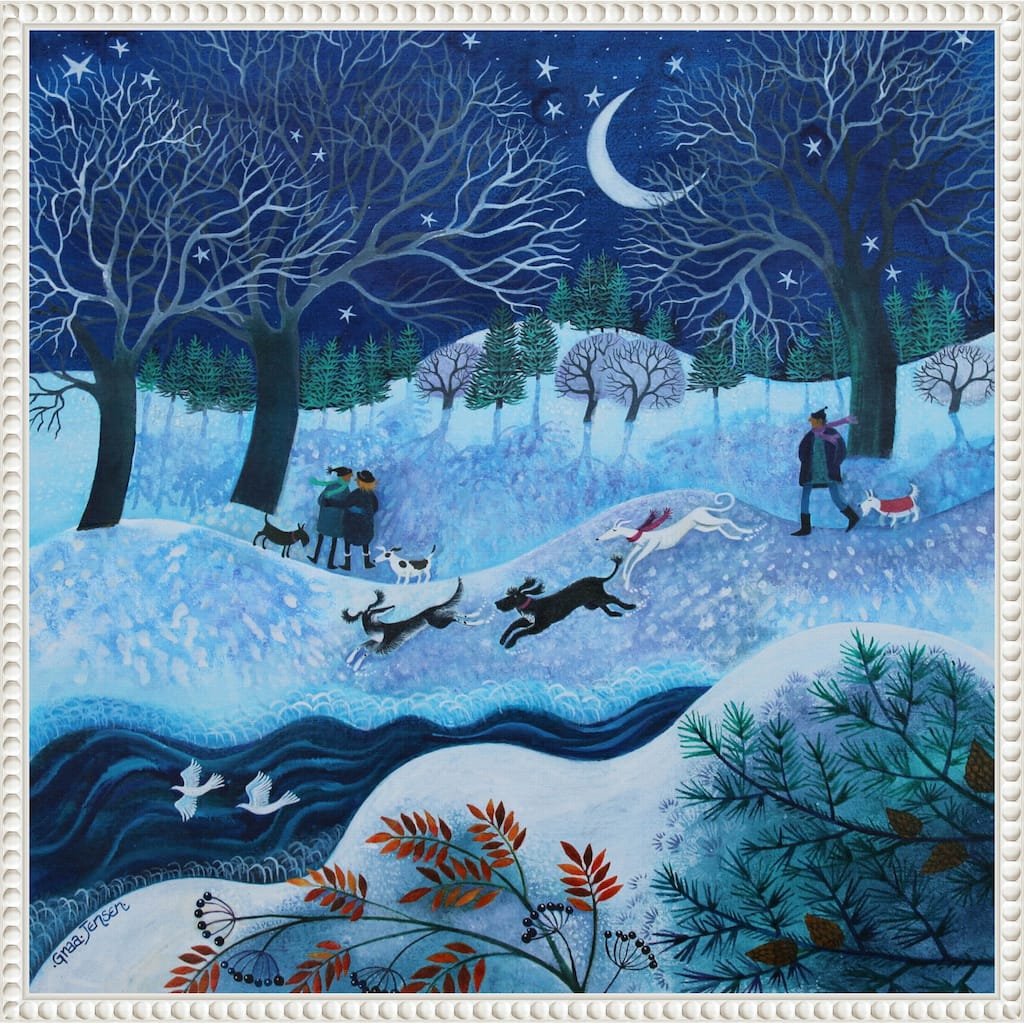 Joyful Dogs 2023 by Lisa Graa Jensen (22 x 22 in.), Framed Canvas Wall Art Print - Sylvie Beaded White