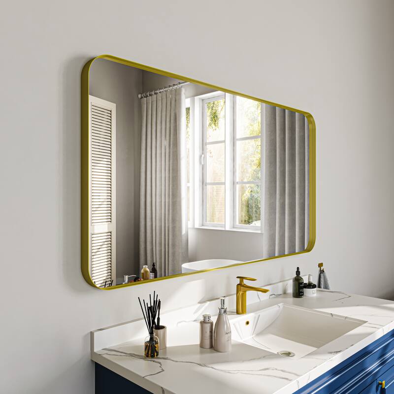 Stylish Rounded Aluminum Framed Bathroom Mirror – Full Length Wall Accent Mirror for Elegant Home Decor