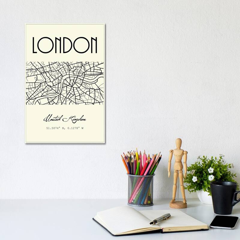 iCanvas "London City Map" by Nordic Print Studio Canvas Print - 12x8x0.75