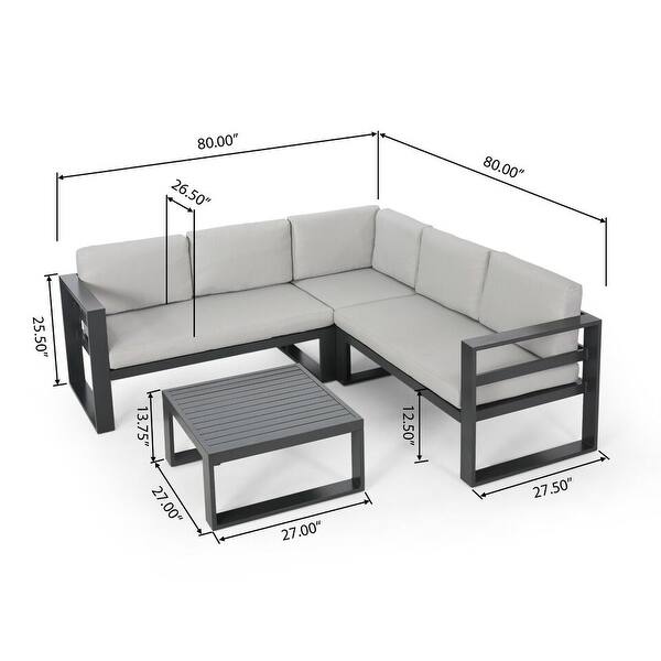 1Left Arm Sofa Seat,1Right Arm Sofa Seat,1 Corner Chair,and 1 Coffee Table,Outdoor Aluminum V Shape Sofa Sectional