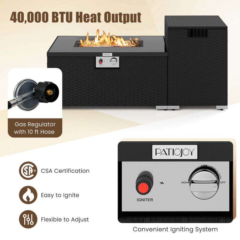 Costway 2 PCS Outdoor Rattan Fire Table Set with Tank Cover Tempered - See Details