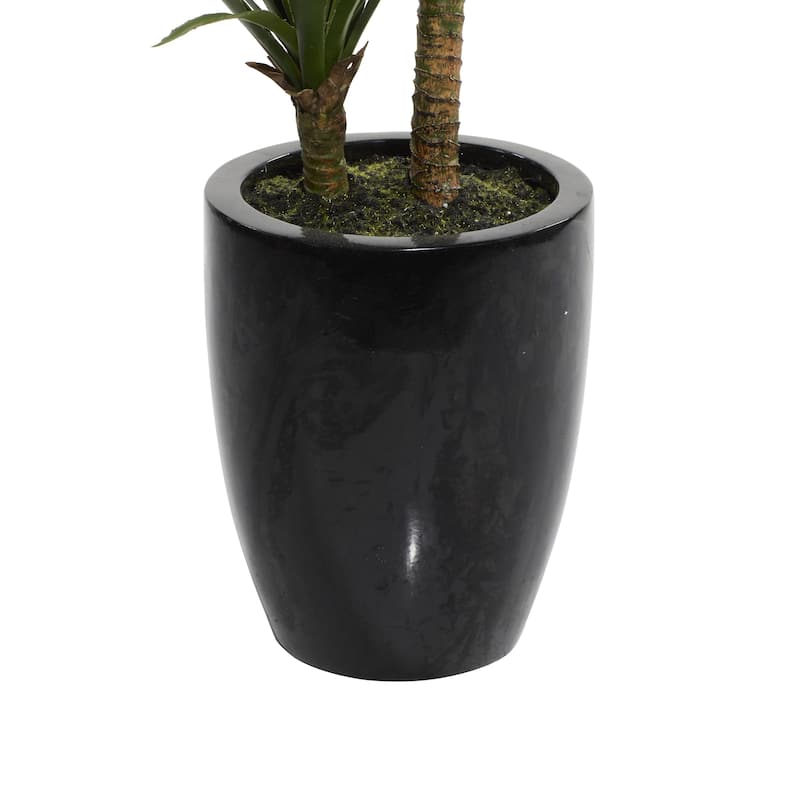 Faux Foliage Dracaena Artificial Plant with Realistic Leaves and Black Fiberglass Pot - Green - Roche River Decor