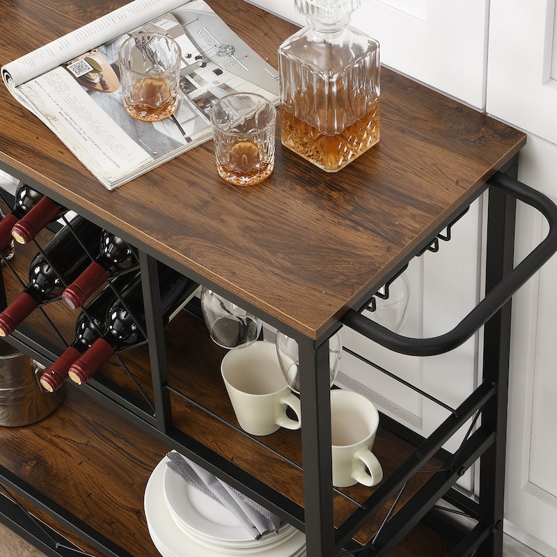 Myhozm Mobile Bar Cart Rolling Kitchen Serving Cart with Wine Bottle Rack