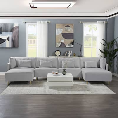 U Shape Sectional Sofa with Convertible Ottoman Chaise