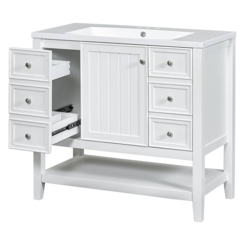 36" Bathroom Vanity with Sink Combo, One Cabinet and Three Drawers, Solid Wood and MDF Board
