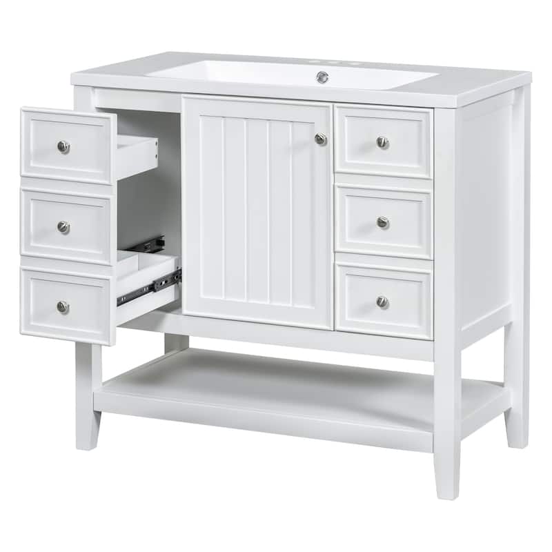 GDFStudio - Avalon 36-Inch Bathroom Vanity with Sink, Solid Wood & MDF Board with Lower Shelf, Painted Finish