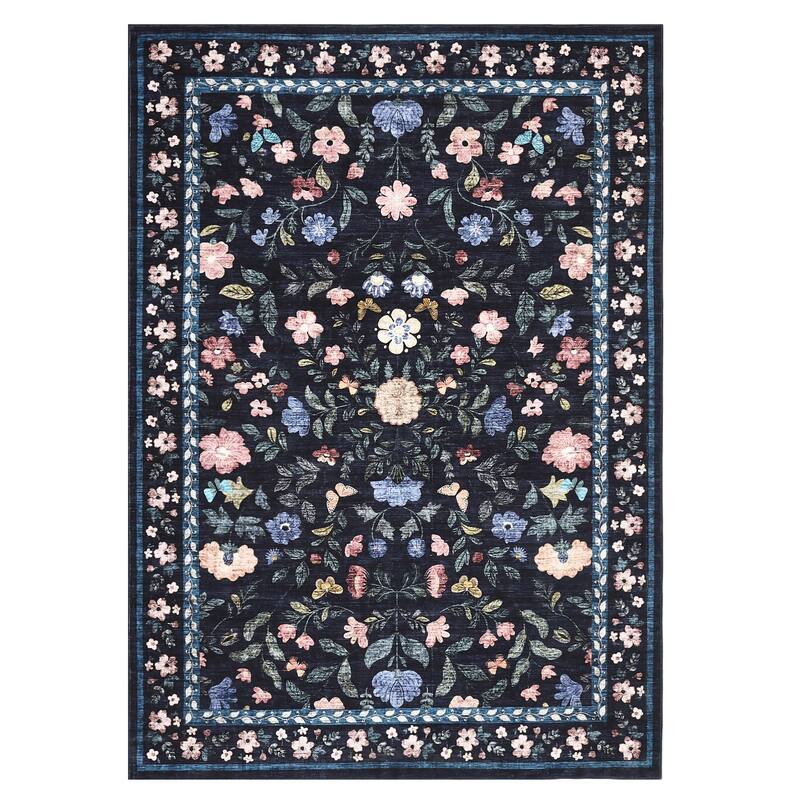 Garvee Farmhouse Distressed Floral Vine Area Rug