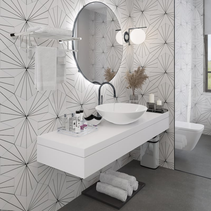 Merola Tile Aster Hex Blanco 8-5/8" x 9-7/8" Porcelain Floor and Wall Tile