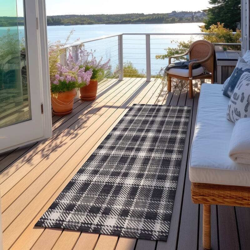Palo Plaid Weather Resistant Classic Meets Modern Outdoor Rug