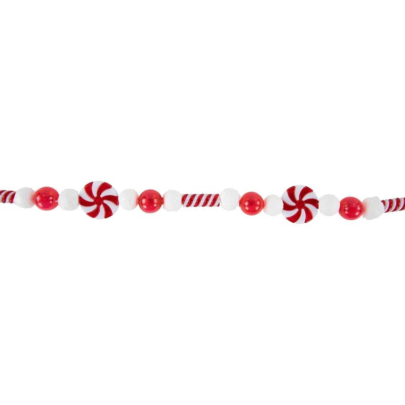 6' Red and White Beaded Peppermint Candy Christmas Garland Unlit