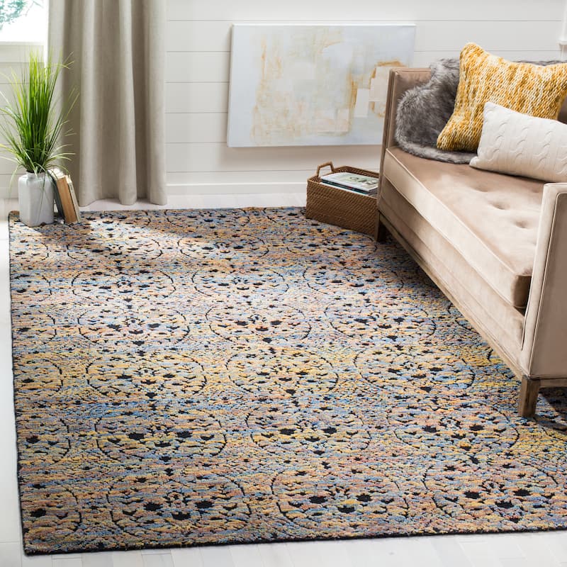 SAFAVIEH Couture Hand-knotted Castilla Shalva Modern Wool Rug - 6' x 9' - Blue Gold/Charcoal