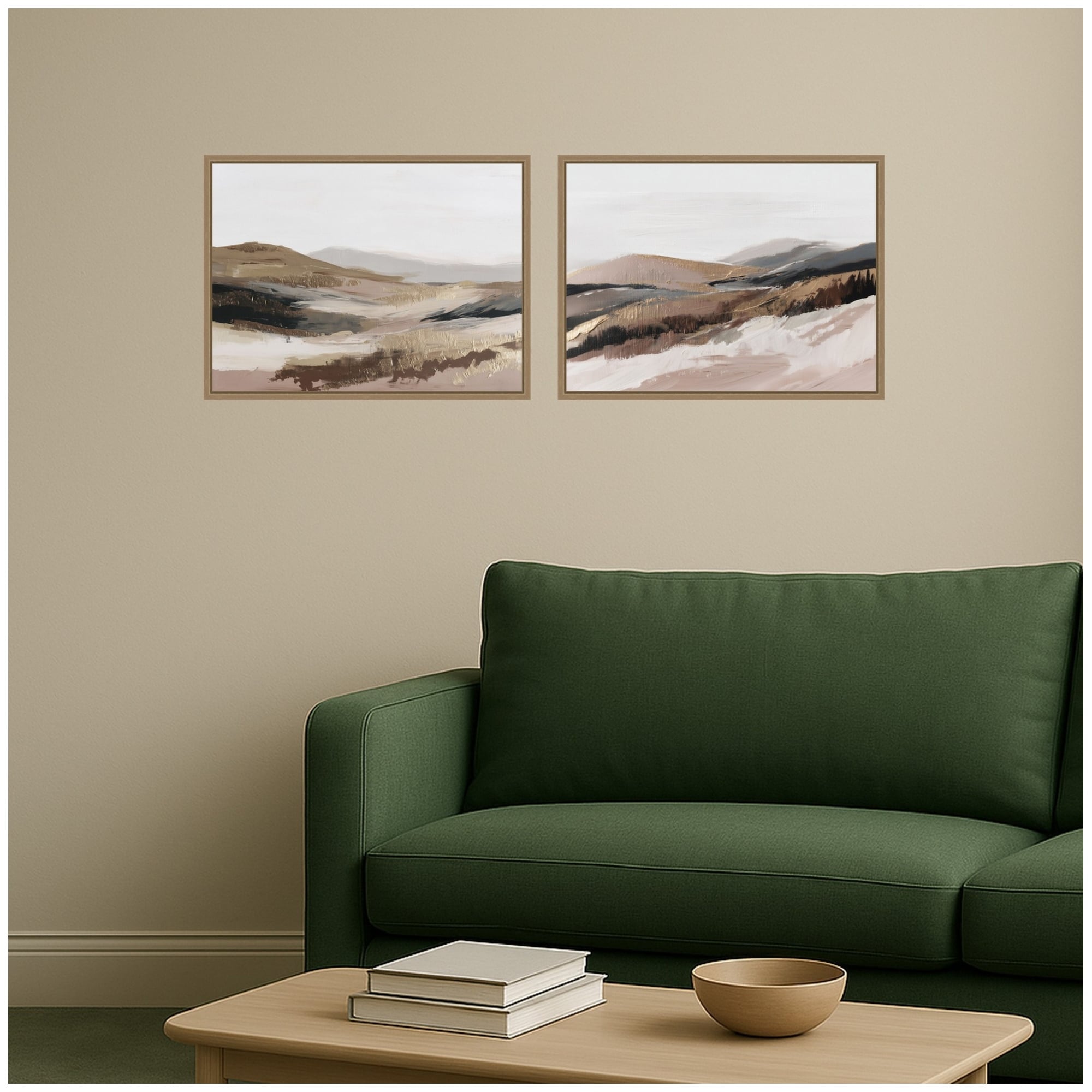 Kate and Laurel Golden Mountainside I & II 2 Piece Framed Canvas Wall Art Set by Amy Lighthall