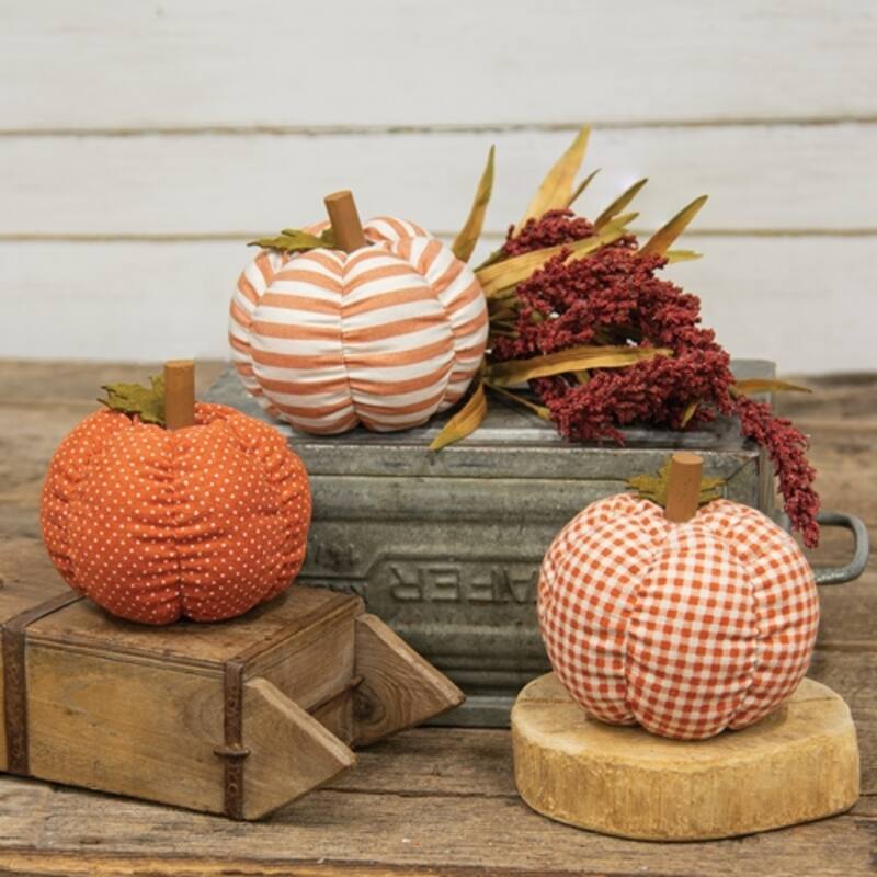 Plush Orange Patterned Pumpkins Fall Table Decor 3 Asstd. - 5" x 5" x 5"