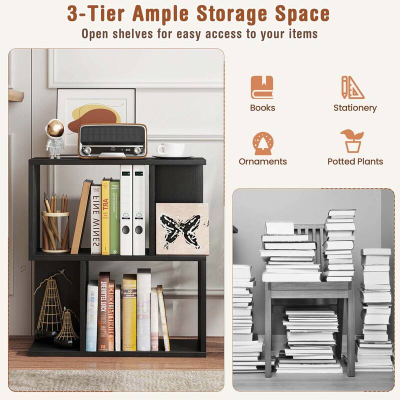 2 PCS Bookshelf 3-Tier Display Shelf Geometric Bookcase
