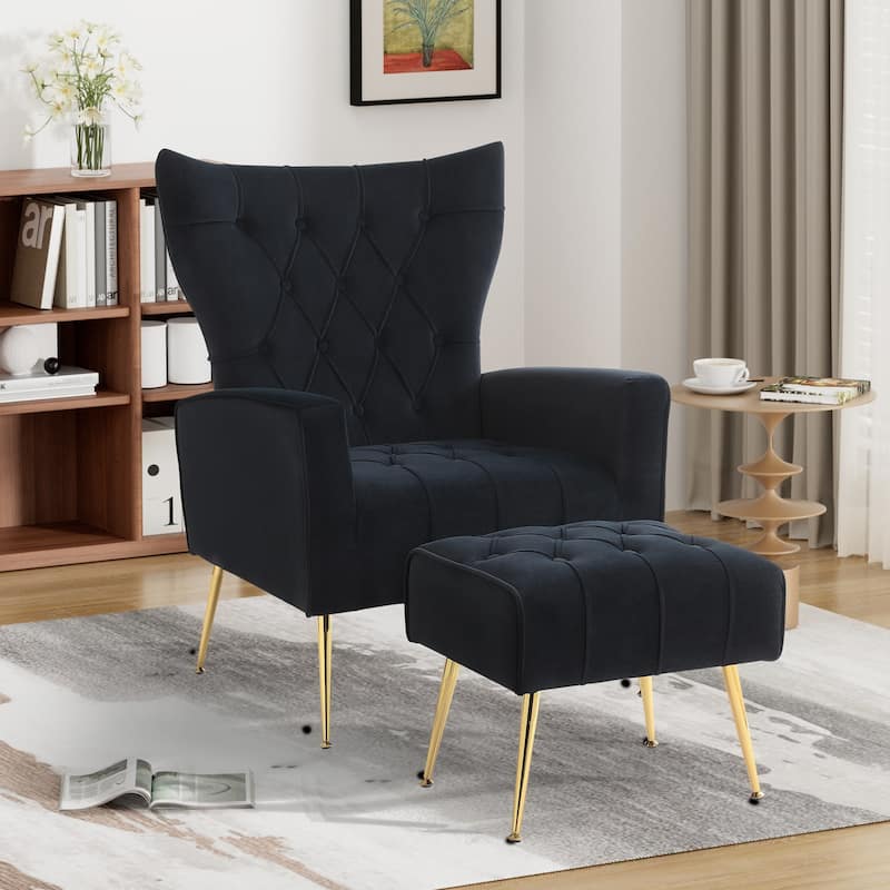 Ouyessir Upholstered Tufted Accent Chair with Ottoman