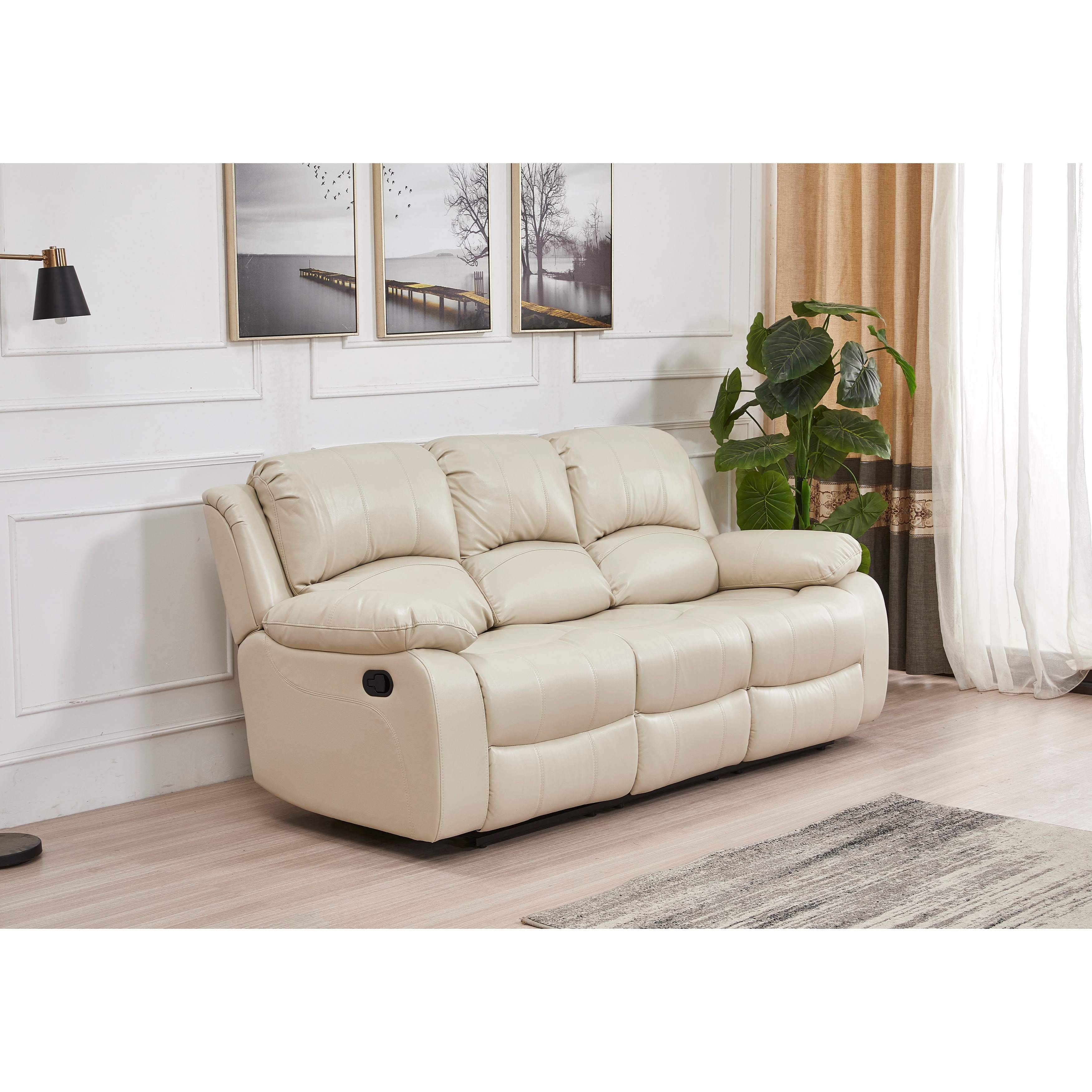 Cream leather store 3 seater sofa
