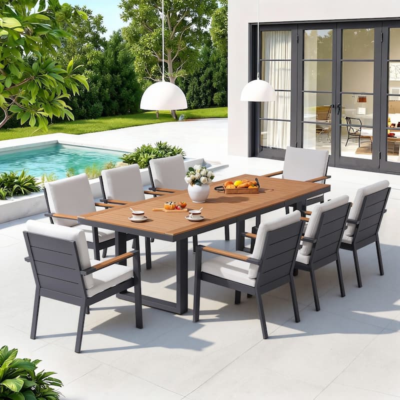 9-Piece Modern Aluminum Outdoor Dining Set with 8 Patio Dining Chairs - Black