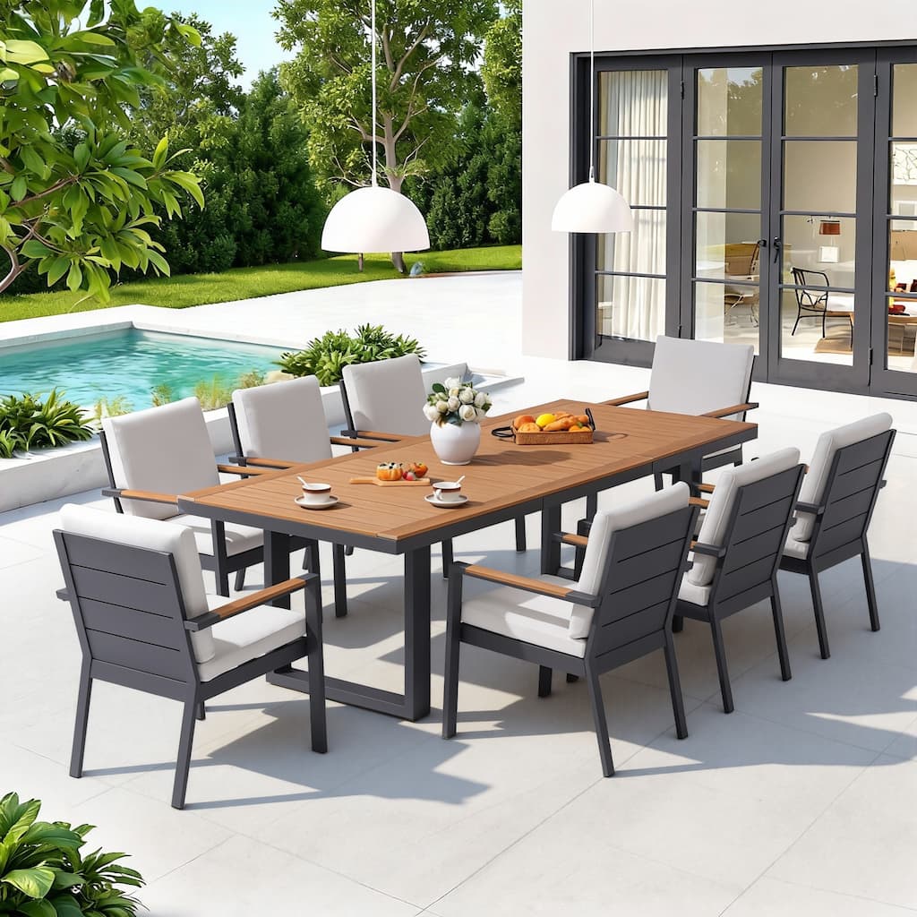 9-Piece Modern Aluminum Outdoor Dining Set with 8 Patio Dining Chairs