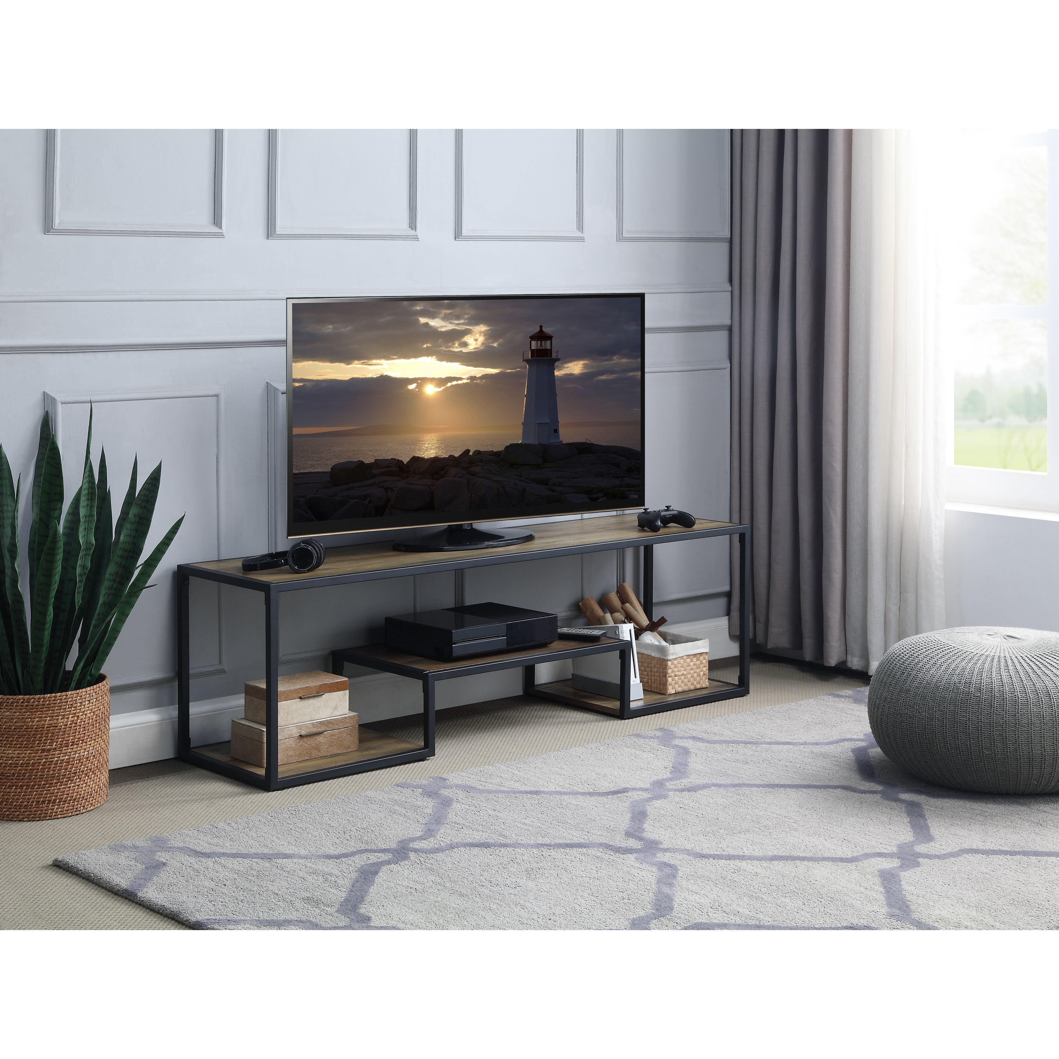 Modern Minimalism Style Tv Stand With Led Light And Storage For Living