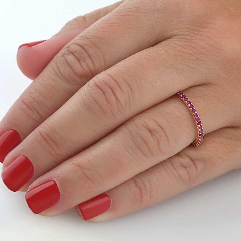 3/4Ct Genuine Ruby Eternity Ring Anniversary Band 10k Yellow Gold