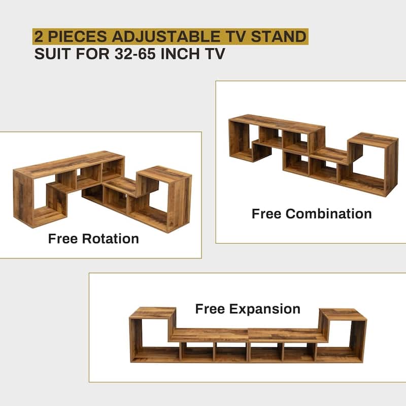 Grondin 2-Piece L Shaped TV Stand, Multi-Functional Free Combination Media Console Bookshelf for Living Room Bedroom