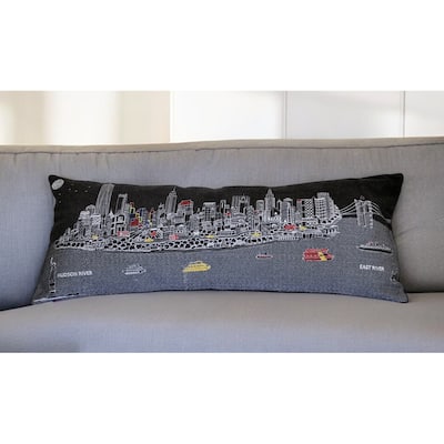 HomeRoots 35" Black NYC Nighttime Skyline Lumbar Decorative Pillow