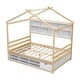 preview thumbnail 16 of 116, Bedroom House Bed with Roof Frame Bedside-shelves and Under Bed Storage Unit
