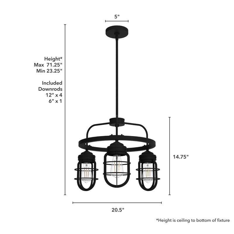 Hunter Starklake 3-Light Chandelier - Kitchen Island, Dining Room, Entry - Industrial, Wheel, Caged, Rustic