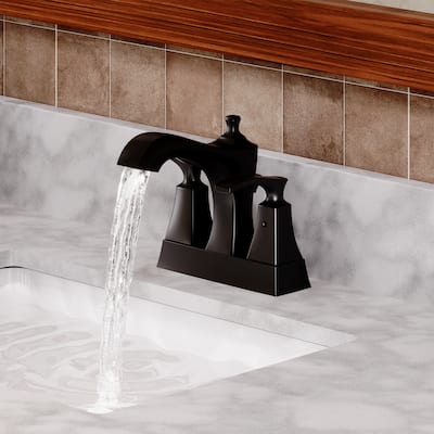 4 in. Center Set Double Handle Bathroom Faucet with Pop-up Drain in Matte Black