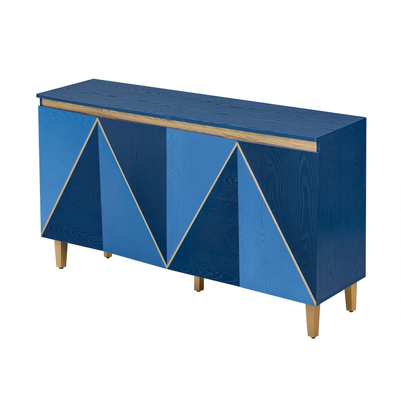 Roomfitters Retro 4-Door Buffet Cabinet with Dimensional Effect Doors, Adjustable Shelves for Dining Kitchen or Living Room
