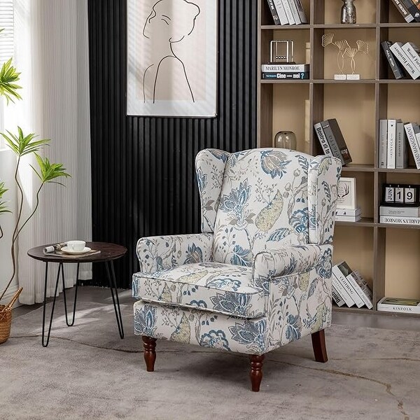 Modern Accent Chair with Retro Wood Legs, Comfy Upholstered