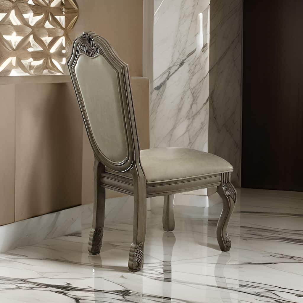 Loki 29 Inch Dining Chair Set of 2, Antique White, Crown Top, Welt Trim