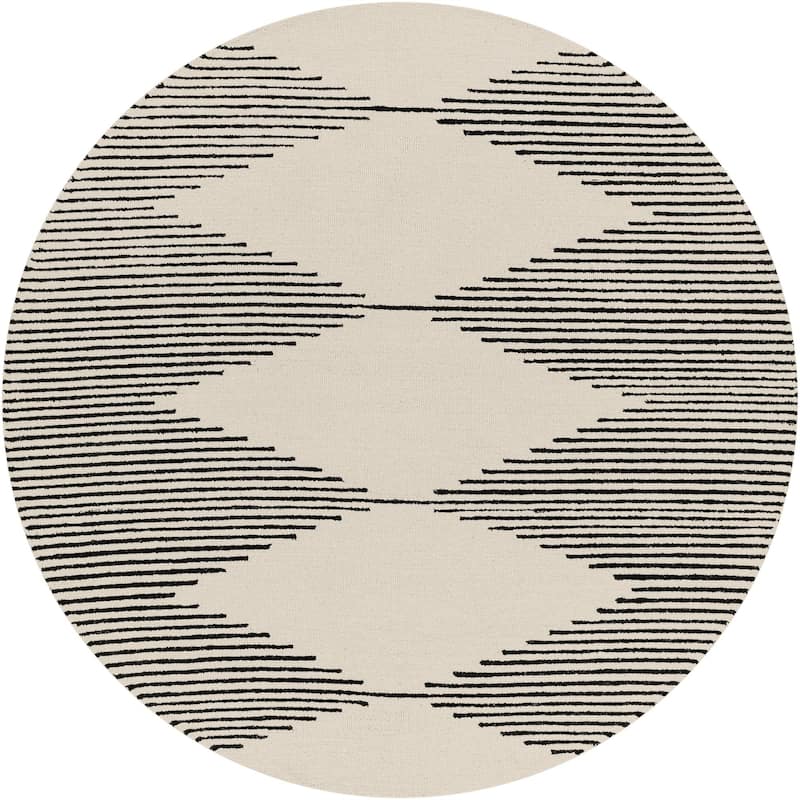 Livabliss Granada Minimalist Diamond Hand Tufted Area Rug - Black - 6' x 6' Round