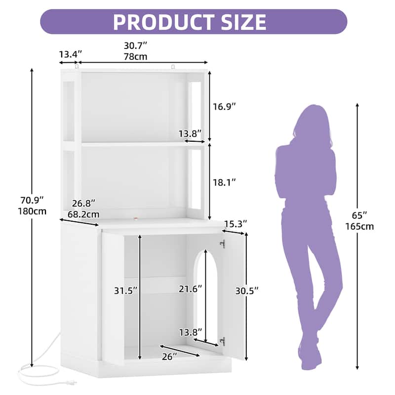 Hidden Cat Litter Box Enclosure Furniture Tall Storage Cabinet with Charging Station