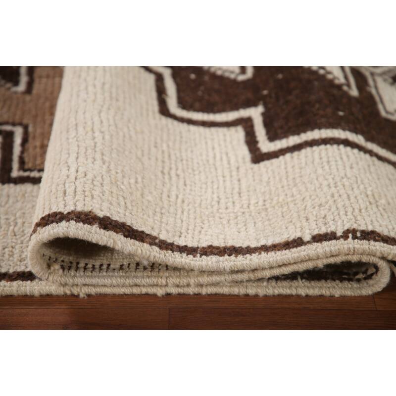 Anatolian Turkish Runner Rug Handmade Beige Tribal Wool Carpet - 3'5"x 12'3"