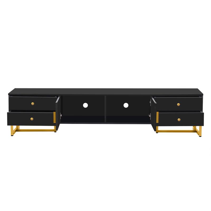 Roomfitters Modern TV Stand for 65 Inch TV and Above, Entertainment Console Cabinet with Storage Compartments, Black