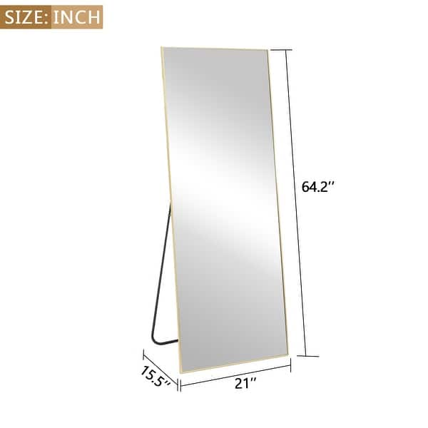 dimension image slide 2 of 4, 64"x21" Full Length Floor Mirror with Stand Aluminum Alloy Frame,Wall-Mounted Mirror