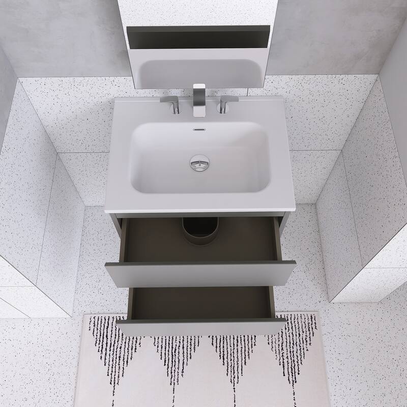 Floating Integrated Bathroom Vanity with Ceramic Sink, Three Faucet Holes