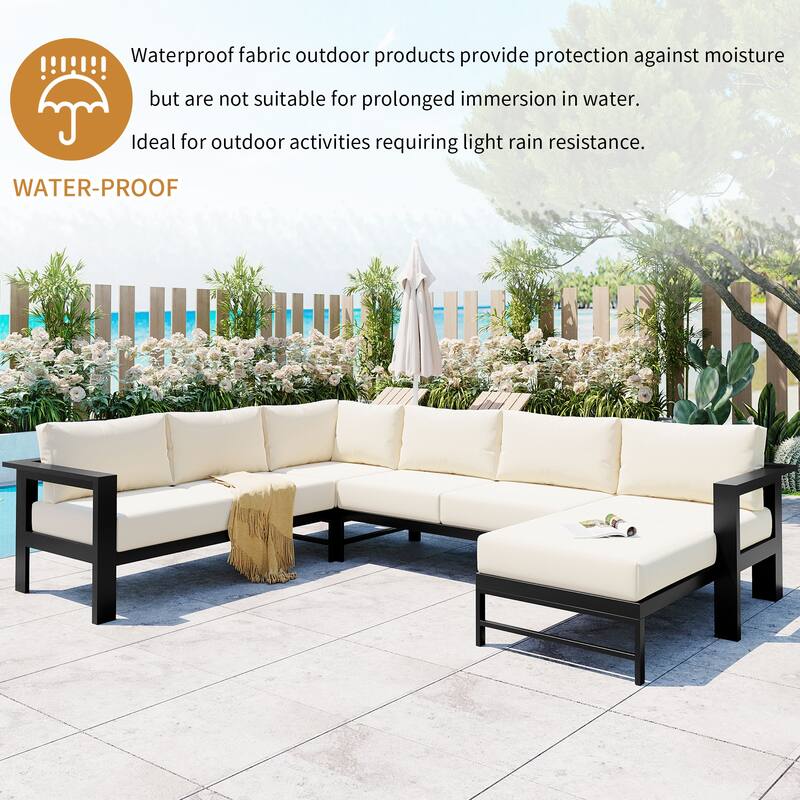 Outdoor U-Shaped Patio Sofa Set with Cushions, Modern Modular Conversation Set for Garden, Deck, Backyard,7-Piece Seating Set