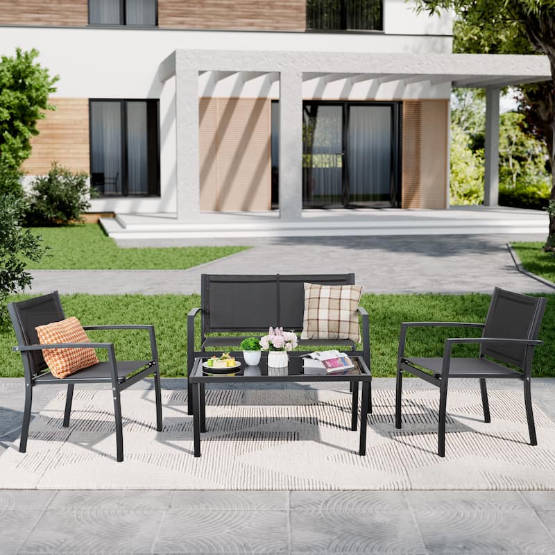 Futzca 4-Piece Outdoor Patio Furniture Set, Textilene Bistro Patio Set - Grey