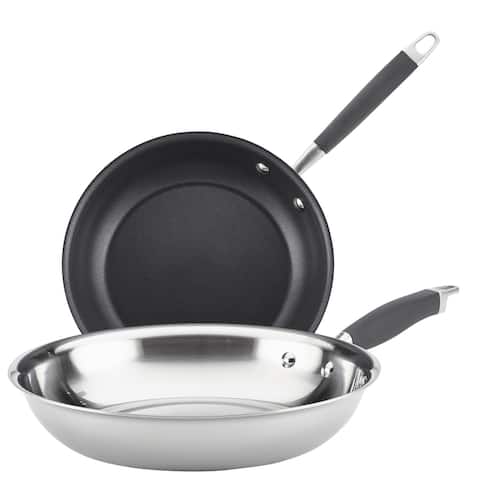 Anolon Tri-Ply Onyx Stainless Steel French Skillet, Twin Pack